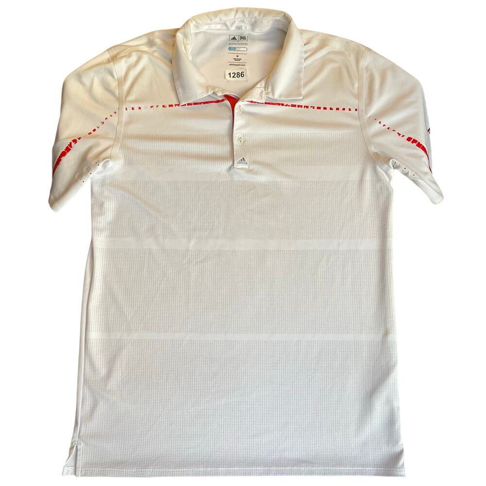 Adidas Puremotion Coolmax Men Polo Shirt Size M White Short Sleeve Golf Shirt